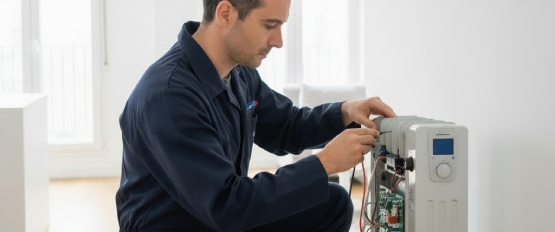 Servicio Técnico Orbegozo Madrid Hiperclima realizando diagnóstico técnico en radiador eléctrico moderno